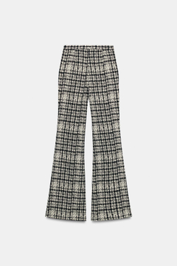 ZARA БРЮКИ FLARE В КЛЕТКУ, ЭКРЮ/ЧЕРНЫЙ