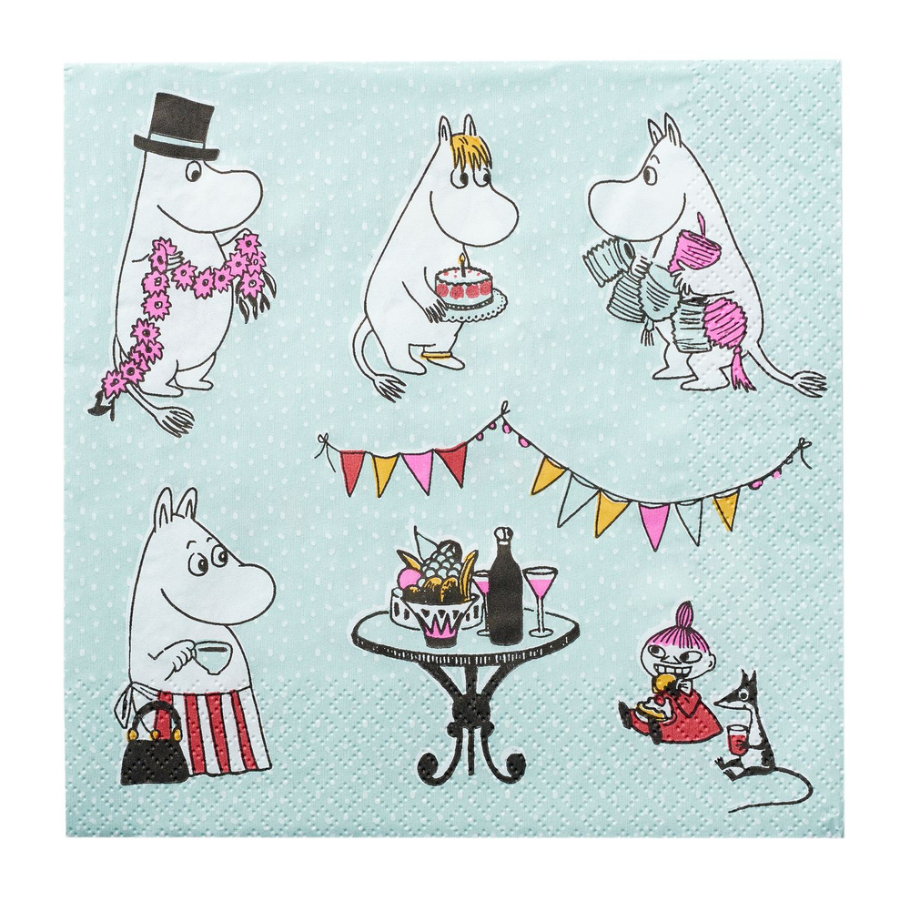 Салфетки бумажные Moomin, Праздник муми-троллей, светло-зеленого цвета 33х33 см, 20 салфеток (из Финляндии)