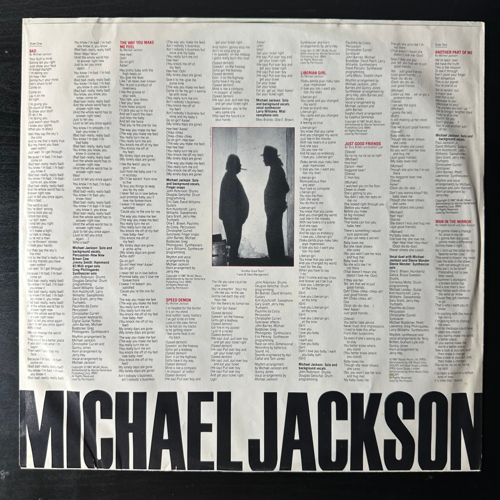 Michael Jackson ‎– Bad (Канада 1987г.)