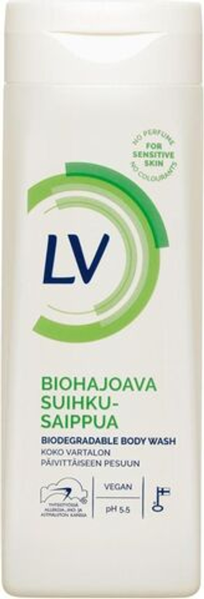 LV Биоразлагаемый увлажняющий гель для душа для чувствительной кожи без отдушки 250 мл (из Финляндии)