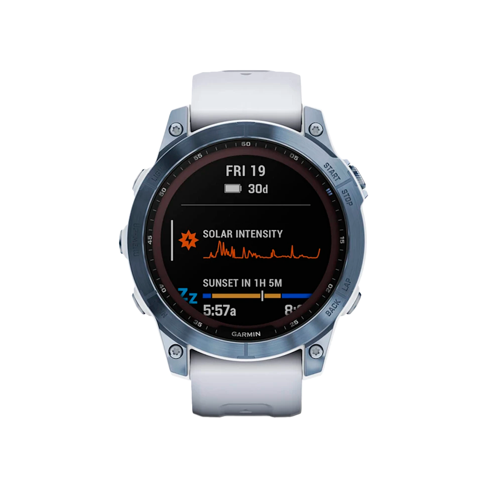 Умные часы Garmin Fenix 7, 47mm, Sapphire Solar Mineral Blue DLC Titanium with Silicone Whitestone Band (010-02540-25)