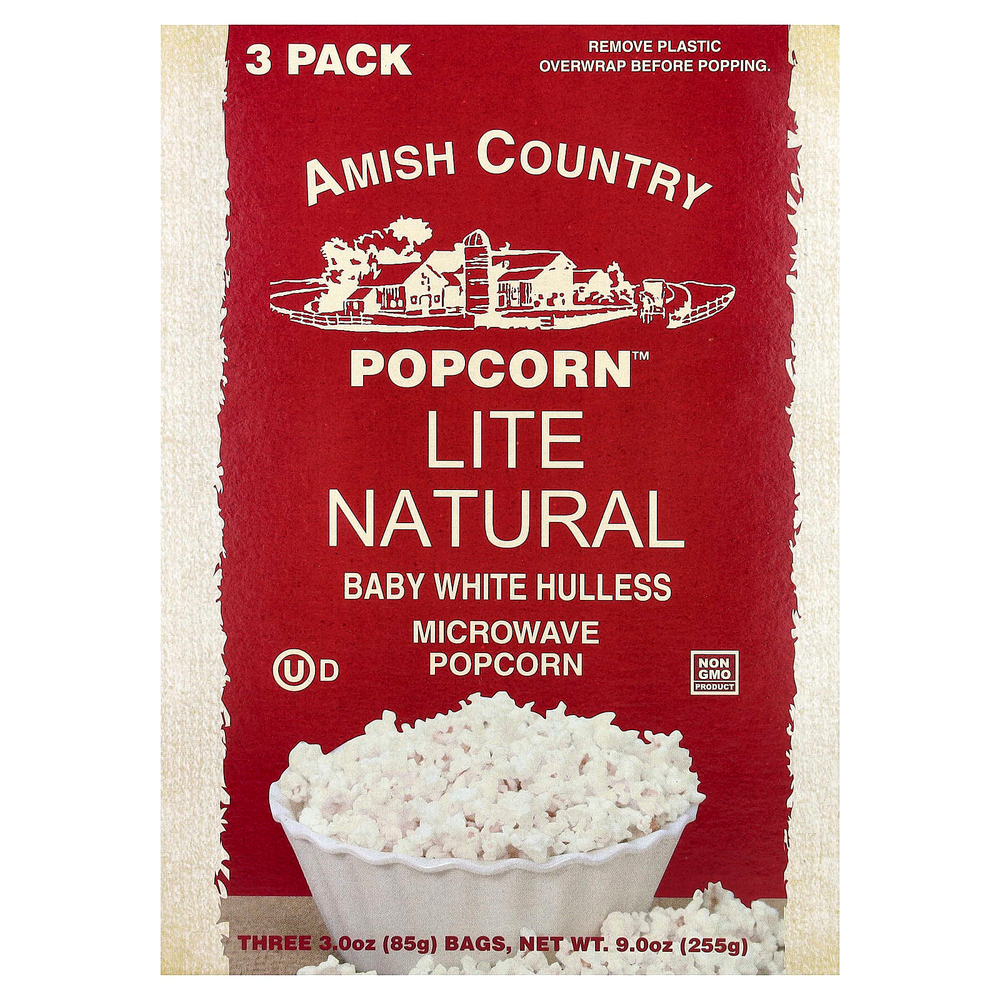 Amish Country Popcorn, попкорн для микроволновой печи, натуральный вкус, 3 пакетика по 85 г (3 унции)