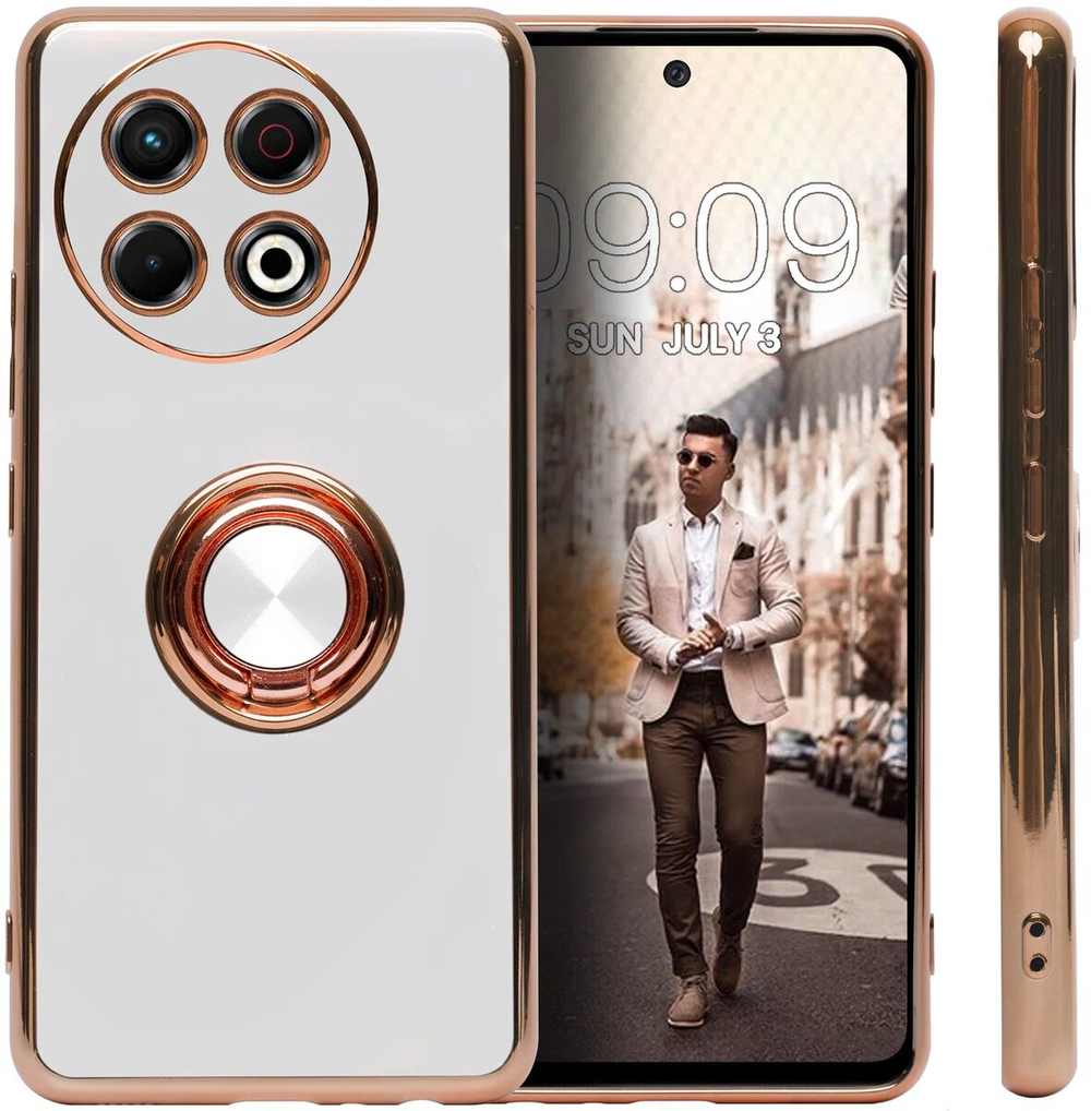 Стильный глянцевый чехол для TECNO SPARK 30 PRO с кольцом-подставкой и бархатной подкладкой