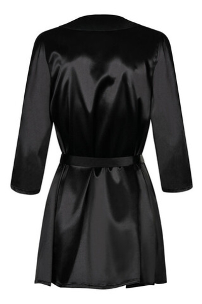 Черный атласный халатик с кружевом на рукавах Satina Robe SM (42-44) (Цвет: черный)