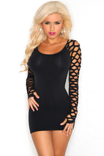 Роскошное облегающее платье с длинными рукавами из сетки SHRED-SLEEVE SEAMLESS DRESS (Размер: S-M-L) (Цвет: черный)