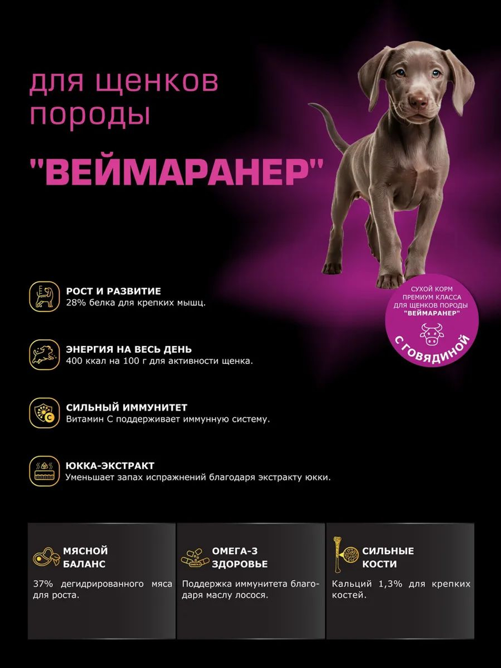Корм сухой для щенков породы Веймаранер, с говядиной, 3 кг, QUATTRO