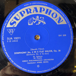 Винтажная виниловая пластинка LP Fibich Зденек Фибих, Czech Philharmonic Orchestra, Conductor Karel Sejna, Симфония Symphony No. 2 (Чехословакия 1962)