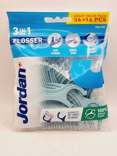 Jordan Межзубная нить флоссер 3в1 Flosser в экономичной упаковке 36+14 шт. (Из Финляндии)