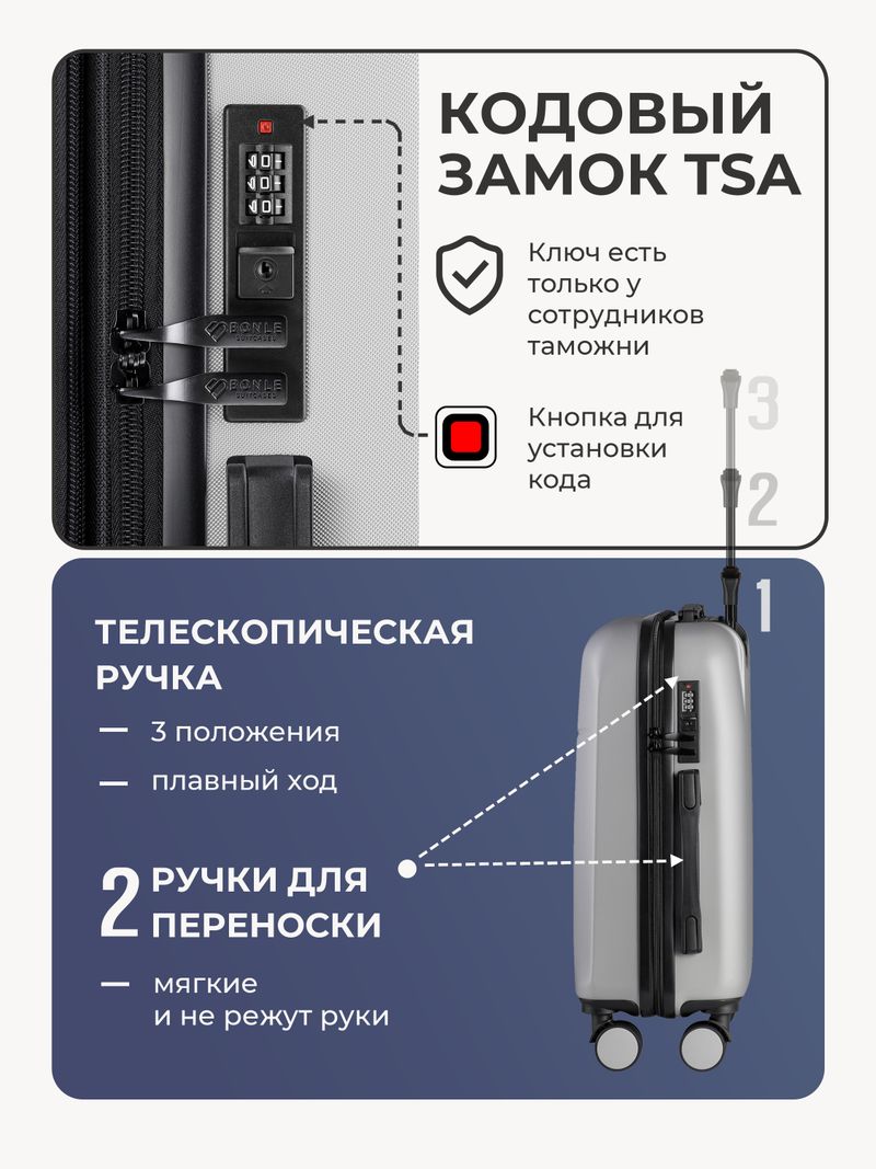 Чемодан S с кейсом в комплекте Серебристый