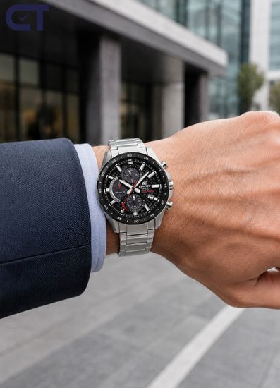 CASIO EQS-900DB-1AVUDF EDIFICE мужские наручные часы — солнечный хронограф с элементами карбона на циферблате