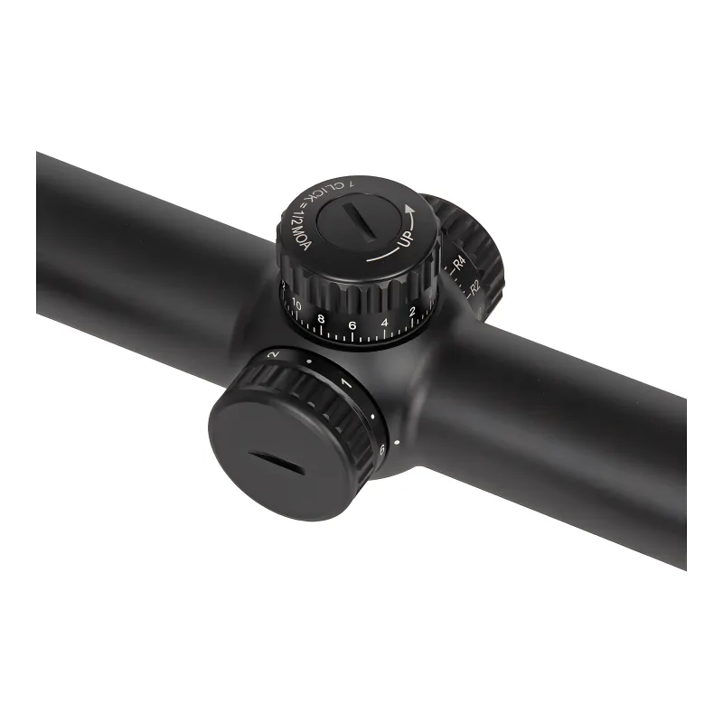 Прицел Gaut Obsidian 1-8x24, сетка 39, 1/2 МОА - барабанчики ввода поправок крупным планом