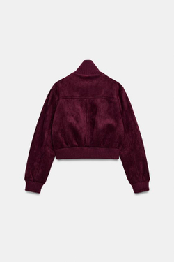 ZARA КУРТКА ИЗ ИСКУССТВЕННОЙ ЗАМШИ С ВОРОТНИКОМ-СТОЙКОЙ, БАКЛАЖАННЫЙ