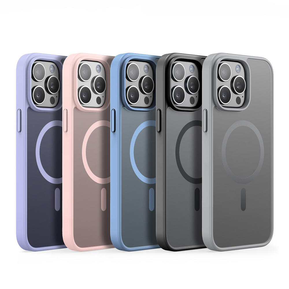 Прозрачный матовый чехол с рамками розового цвета (Light Pink) и с MagSafe от Dux Ducis для iPhone 15 Pro Max, серия Yind Series Case