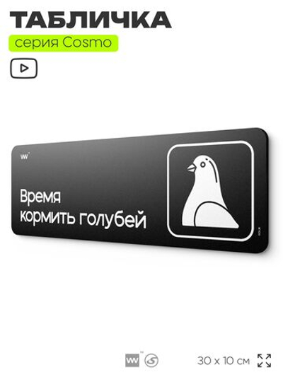 Табличка Время кормить голубей, шуточная прикольная табличка на дверь и стену черная, постироничный декор для офиса и дома, серия COSMO DECOR, 30х10 см, Айдентика Технолоджи