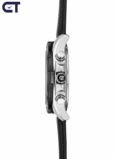 CASIO EFR-539L-1AVUDF EDIFICE мужские наручные часы — крупный хронограф с чёрным циферблатом и кожаным ремешком