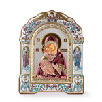 Владимирская БМ, икона арочная с рамкой, красное дерево, эмаль 167х228