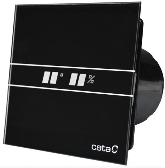 Накладной вентилятор Cata E 100 GTH Bk Black черный (Таймер, датчик влажности, термометр, дисплей)