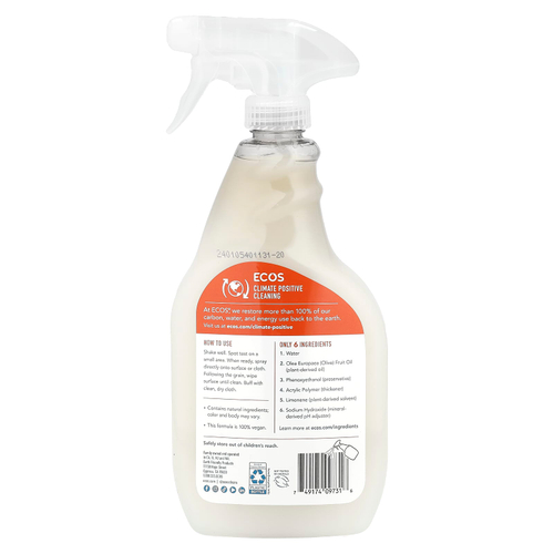 Earth Friendly Products, Ecos®, растительное очиститель и полироль для мебели, оливковое масло и цитрус, 650 мл (22 жидк. унции)