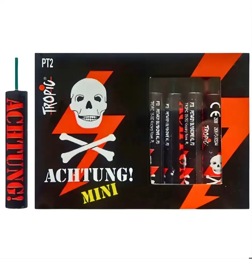 PT2 Mini Achtung: Фитильные петарды Tropic, мини-формат, упаковка 20 шт., чёткий хлопок и стабильный эффект.