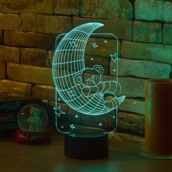 Настольный 3D светильник Мишка на луне