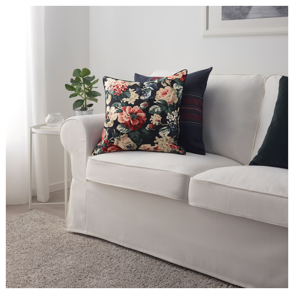 Чехол на подушку IKEA LEIKNY (ЛЕЙКНИ), Черный с цветочным рисунком, 50x50 см
