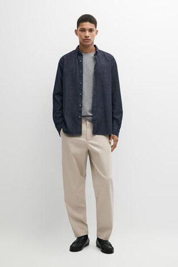 Massimo Dutti Брюки из смесового хлопка с деталью на талии, бежевый