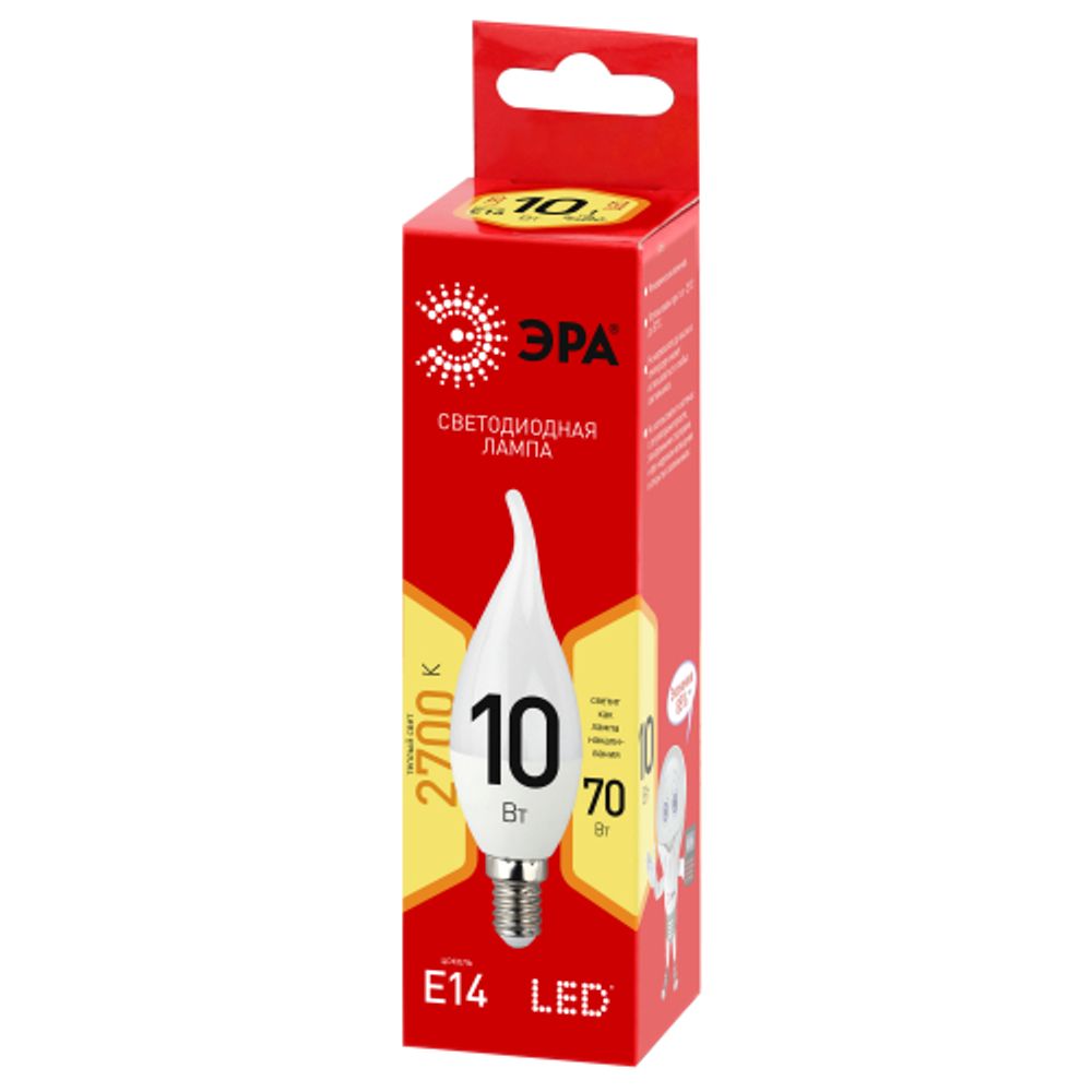Лампа светодиодная ЭРА RED LINE LED BXS-10W-827-E14 R 10Вт свеча на ветру теплый белый свет Е14 | Лампы cветодиодные Свеча (B/C)