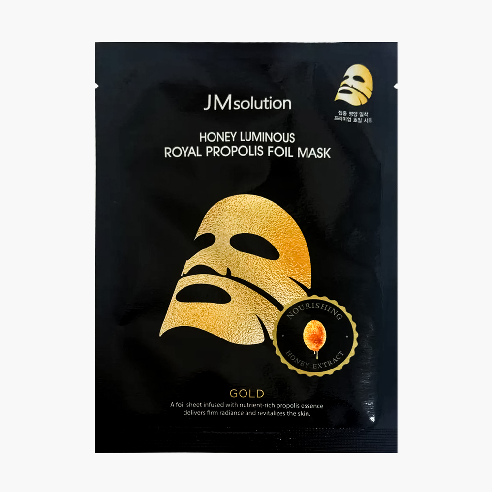 Тканевая маска фольгированная с прополисом JMSOLUTION Honey Luminous Royal Propolis Foil Mask Gold