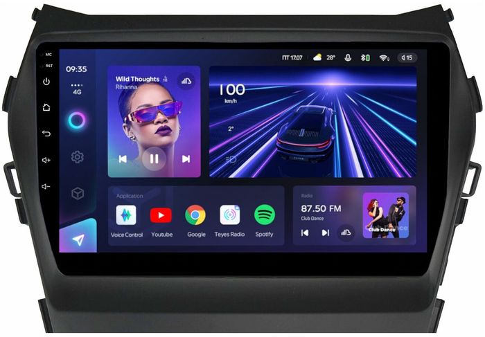 Магнитола для Hyundai Santa Fe 3 2012-2018 (отдельный экран климата, без штатной КЗВ) - Teyes CC3L монитор 9" IPS на Android 10, CarPlay, 4G SIM-слот