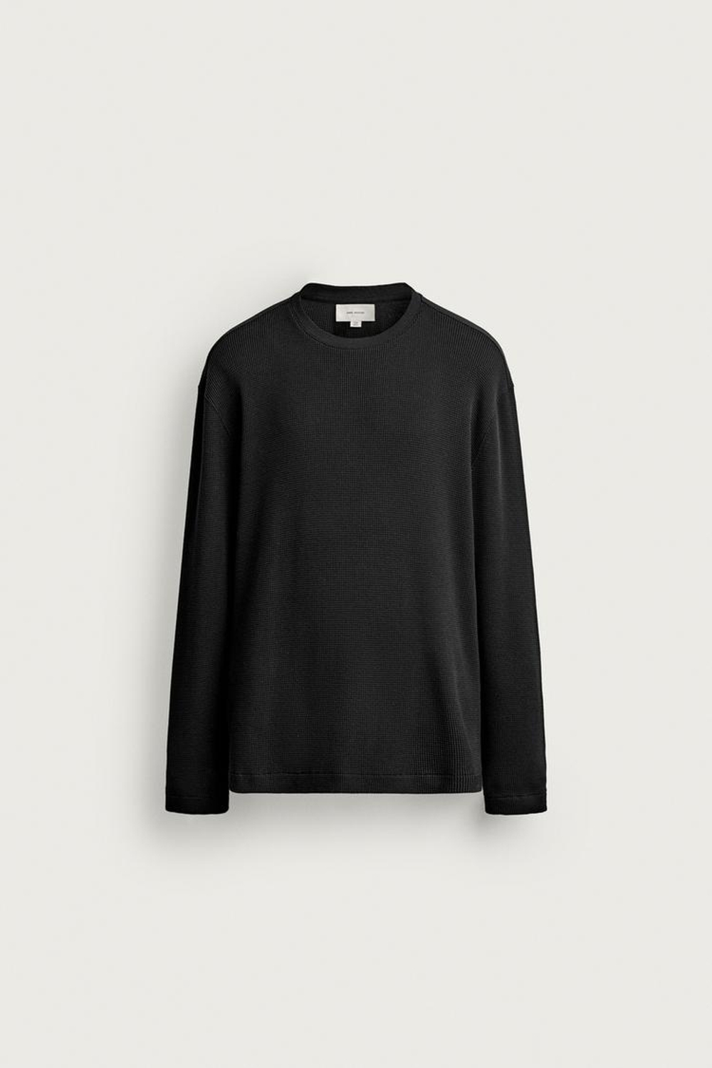 ZARA ФУТБОЛКА ИЗ РИФЛЕНОГО ТРИКОТАЖА, ЧЕРНЫЙ