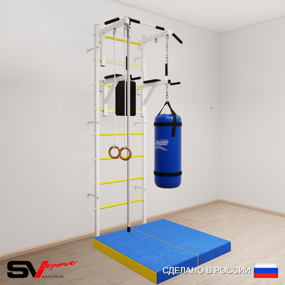 Шведская стенка Sv Sport 5745 (Турник стандарт/Брусья/Канат/Кольца/Цепь/Мешок 15кг/Мат 1м)