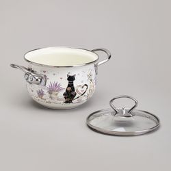 КАСТРЮЛЯ AGNESS ЭМАЛИРОВАННАЯ СО СТЕКЛЯННОЙ КРЫШКОЙ СЕРИЯ "LAVENDER CATS", 1,5 Л ДИА. 16СМ