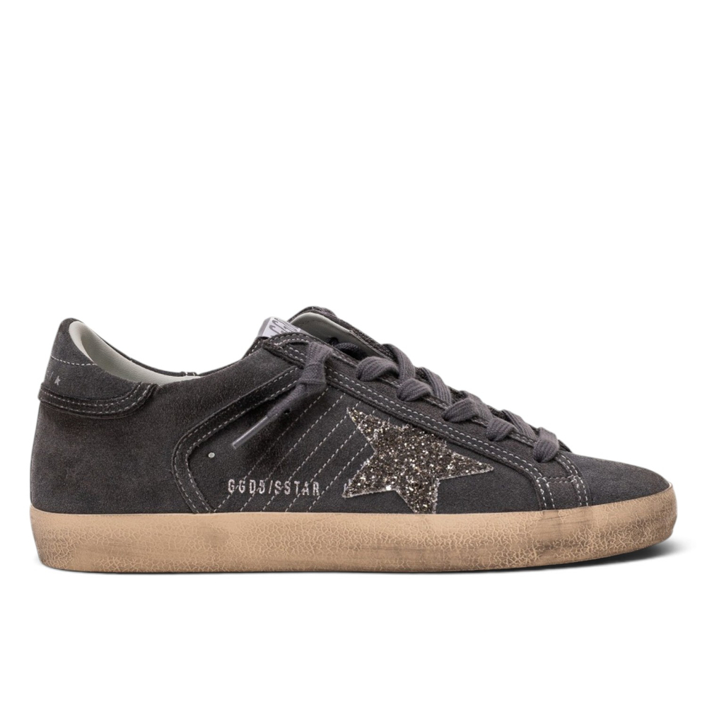 Women’s Super-Star in grey suede with a glitter star