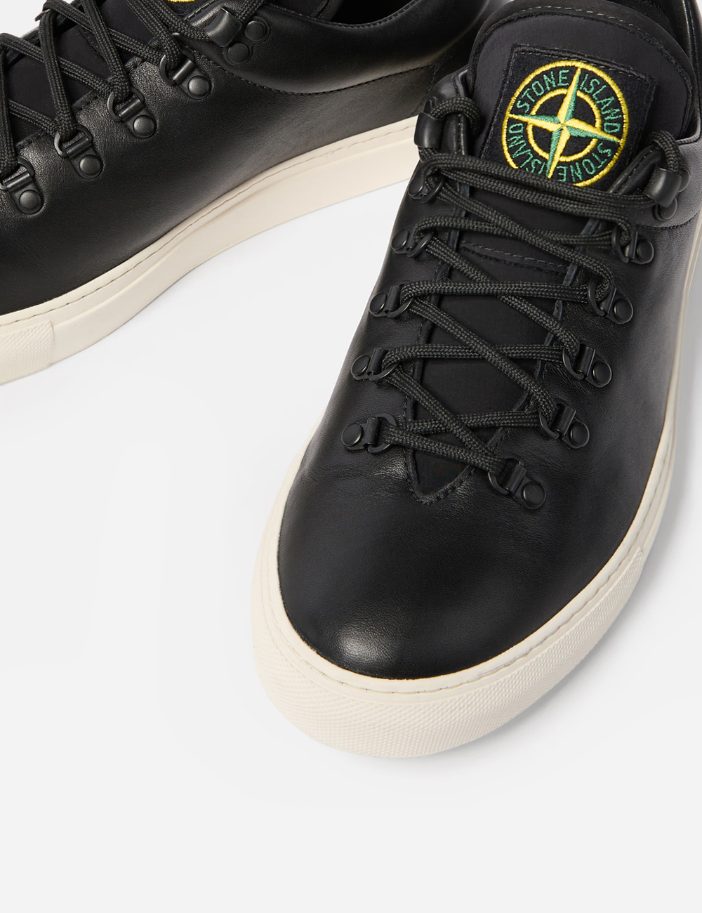 Stone Island Leather Lace-Up Sneaker "Black"