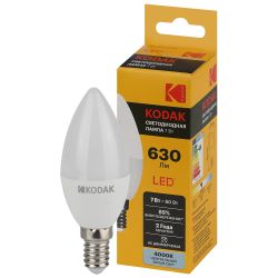 Лампа светодиодная Kodak LED B35-7W-840-E14 K 7Вт свеча нейтральный белый свет Е14 | Лампы cветодиодные Свеча (B/C)