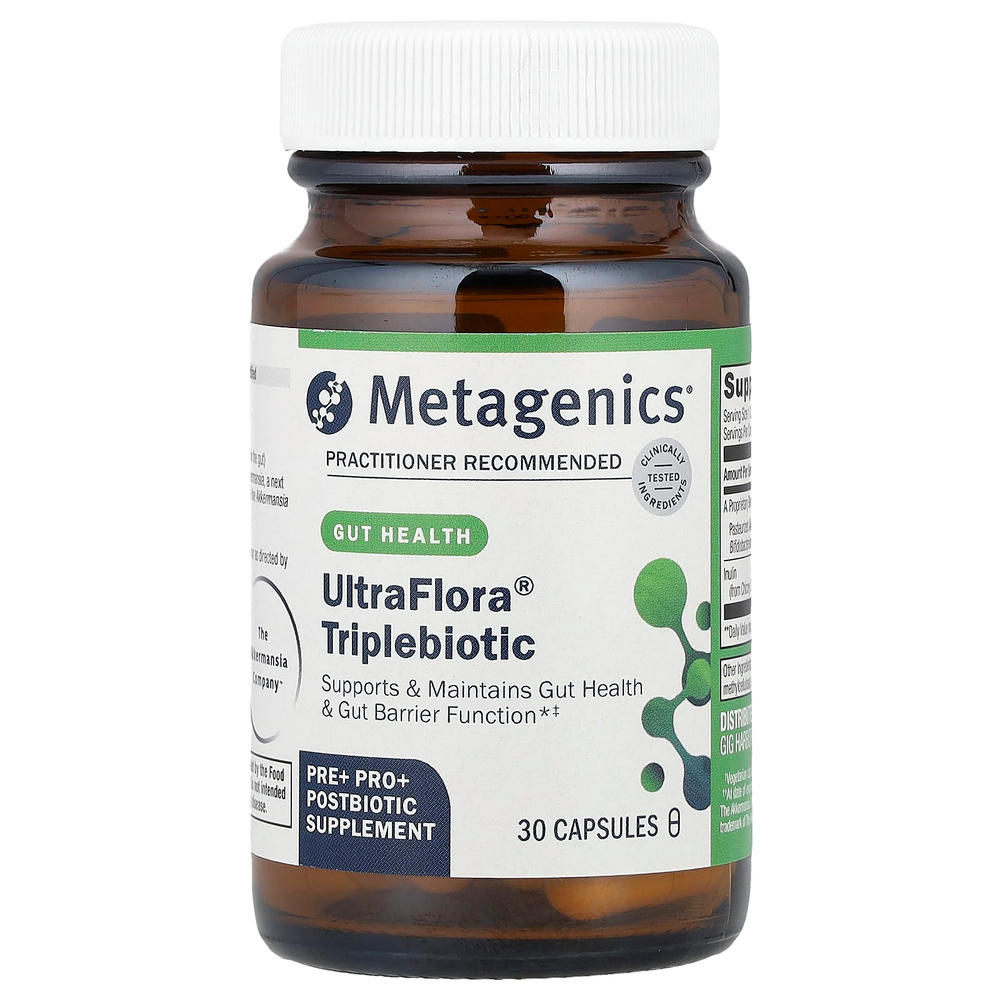 Metagenics, UltraFlora® тройной биотик, для здоровья кишечника, 30 капсул