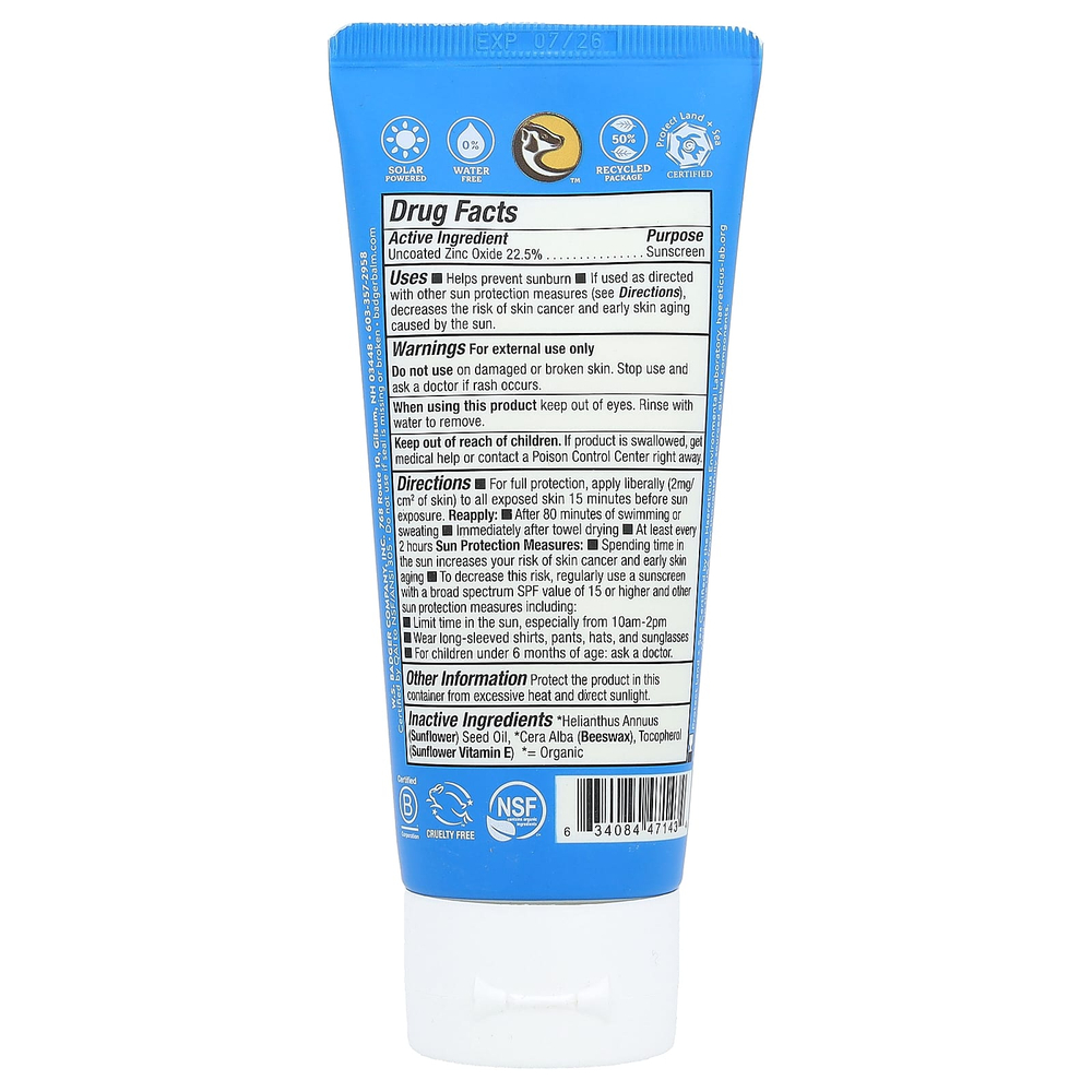 Badger, Sport, минеральный крем от загара, SPF 40, без запаха, 87 мл (2,9 жидк. унции)