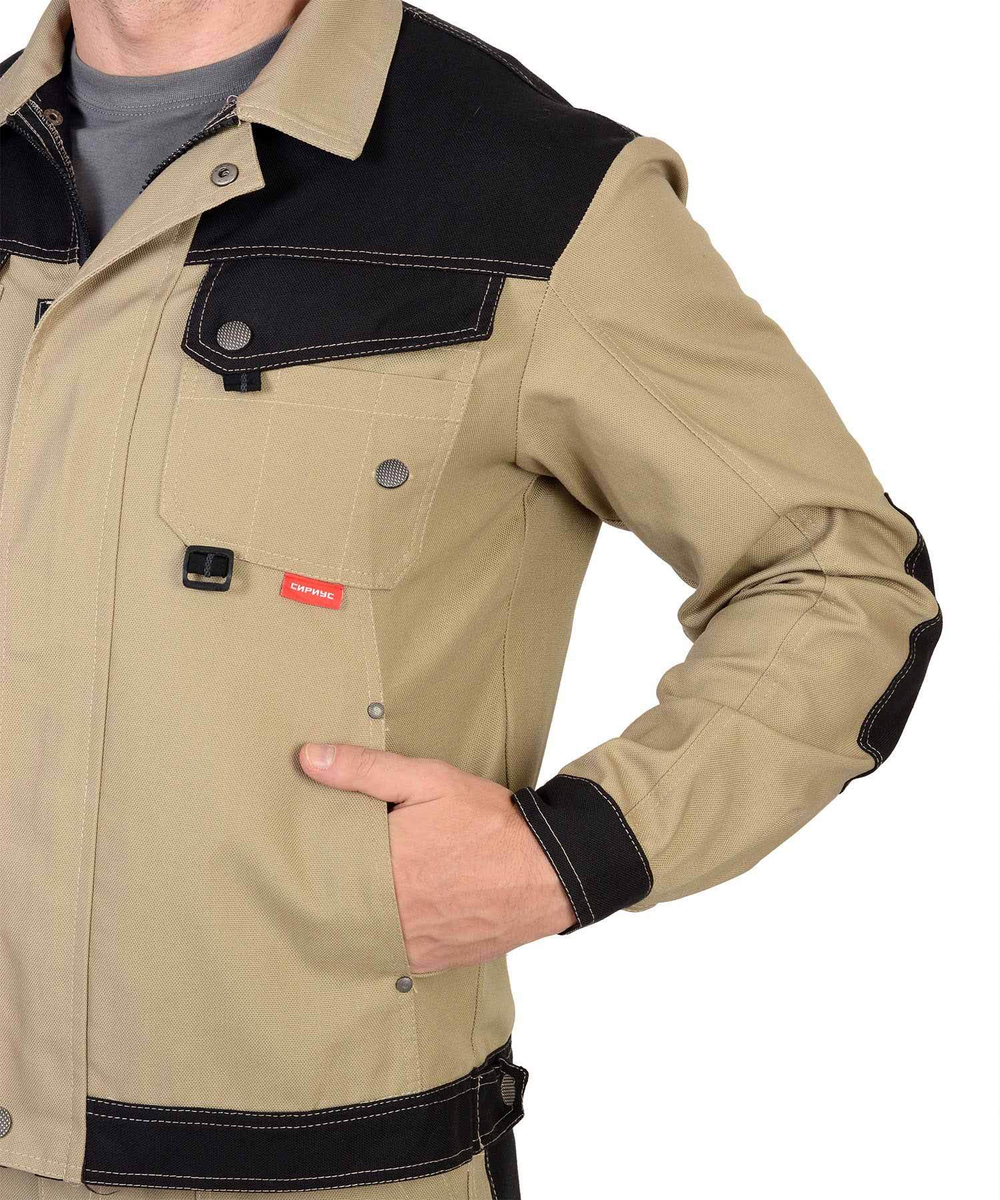 Костюм летний "Вест-Ворк" куртка кор., п/к бежевый с черным пл. 275 г/кв.м