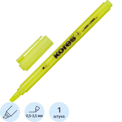 Текстовыделитель Kores желтый (толщина линии 0.5-3.5 мм)