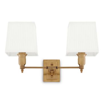 Eichholtz Wall Lamp Lexington Double, Antique Brass Finish (pleated white shades)