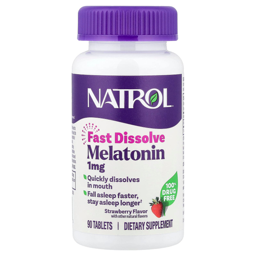 Natrol, Мелатонин, быстрорастворимый, клубника, 1 мг, 90 таблеток