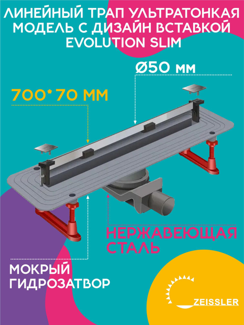 Линейный трап 700х70 ультратонкая модель с дизайн вставкой Evolution Slim ZSt.1141.7002