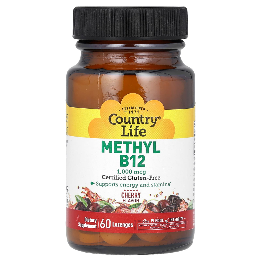 Country Life, Метил B12, со вкусом вишни, 1000 мкг, 60 пастилок