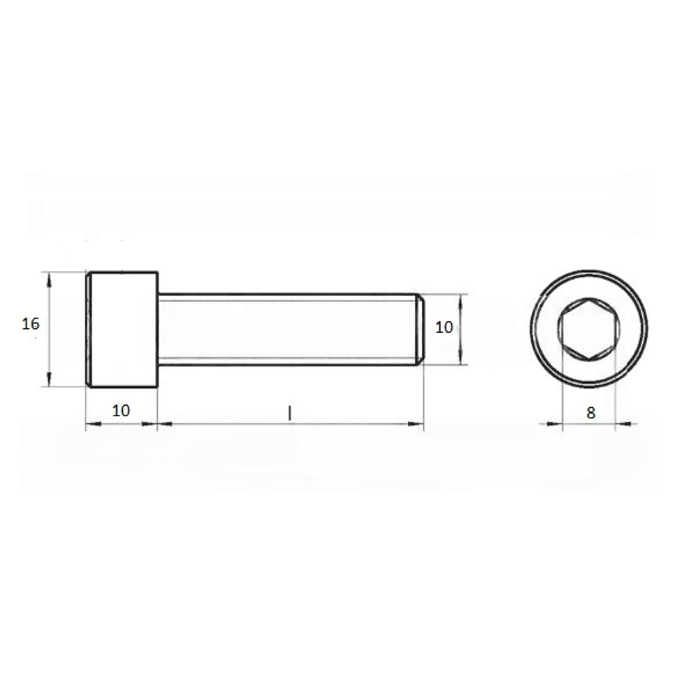 Винт DIN 912 А2 M 10х130/130 в упак 50 шт с цилиндрической головкой, внутренний шестигранник, полная резьба