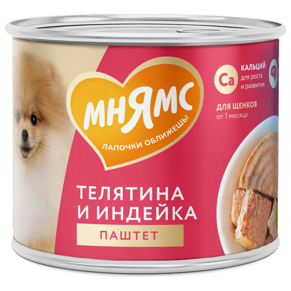 Влажный корм Мнямс На каждый день Паштет из телятины и индейки для щенков «ПРАВИЛЬНОЕ РАЗВИТИЕ» 12шт по 200 г