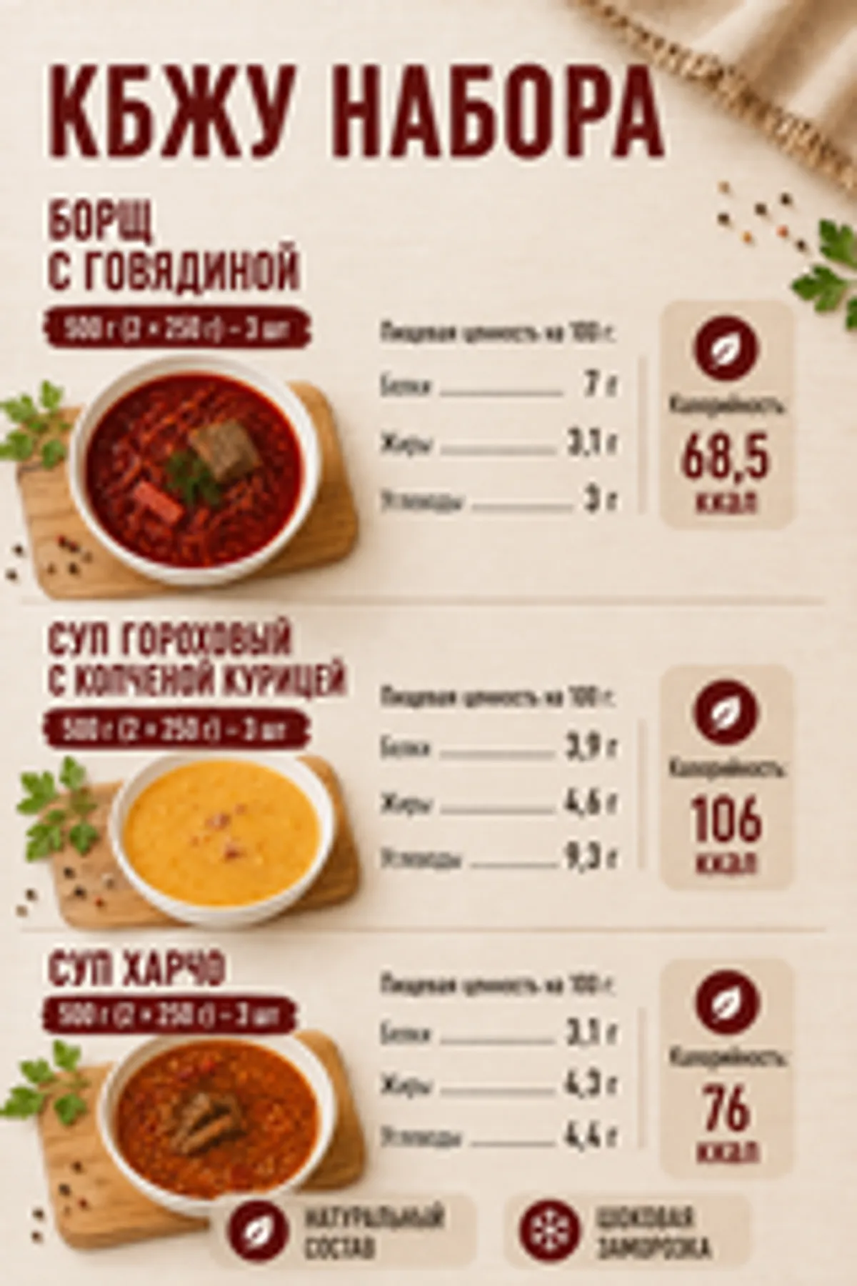 Набор домашних сытных супов с мясом / 9 шт