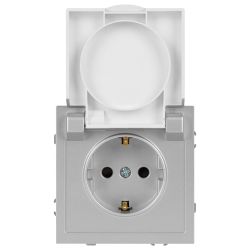 Розетка ЭРА Galaxy 15-2103-03 c заземлением 2P+E Schuko со шторками с крышкой 16А-250В IP20 алюминий | Эра Galaxy