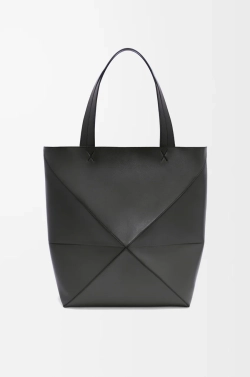 Loewe Сумка-тоут XL Puzzle Fold из блестящей телячьей кожи, черный