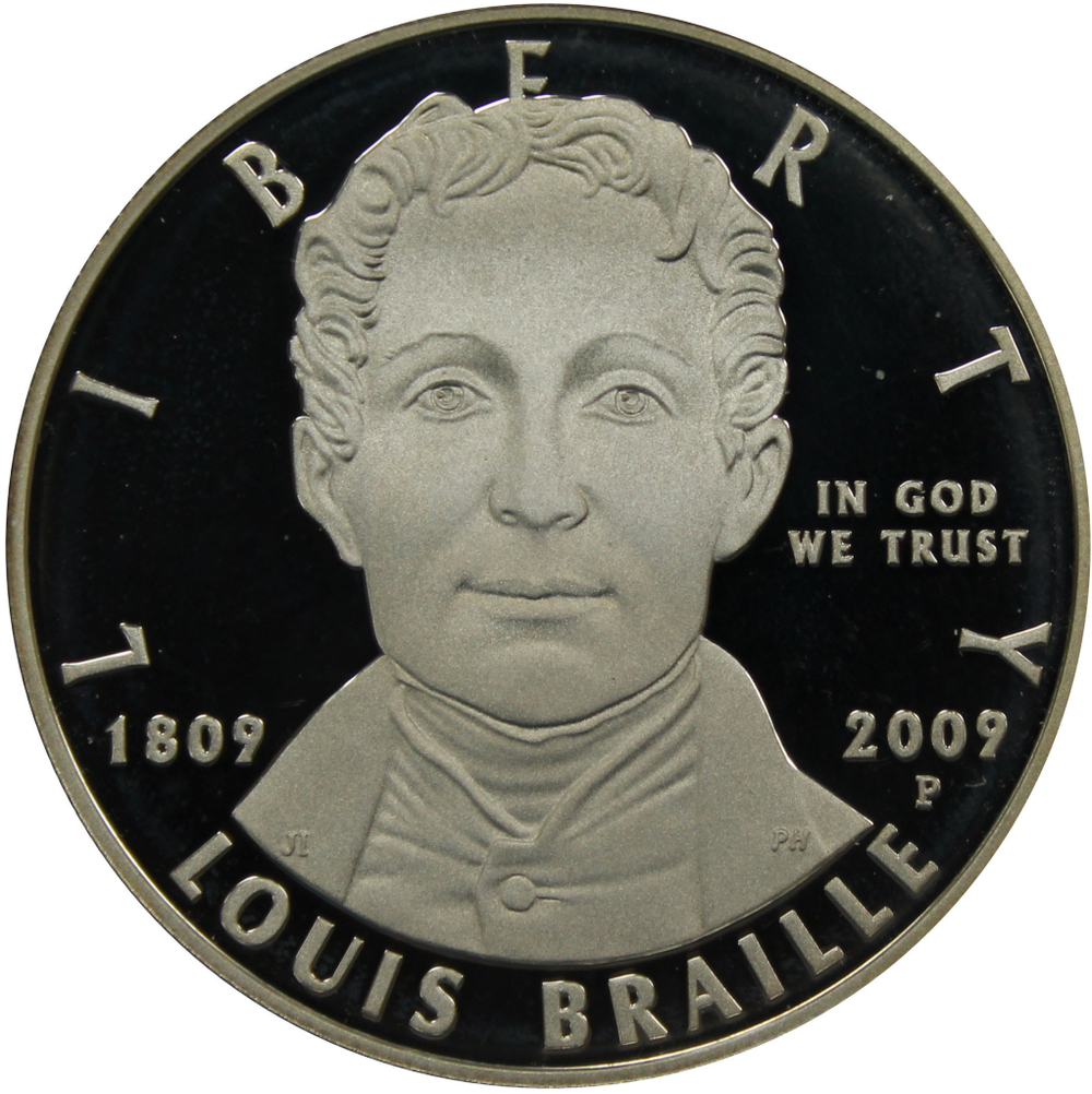 1 доллар Луи Брайль. 200 лет со дня рождения Двор Р 2009 г США Proof