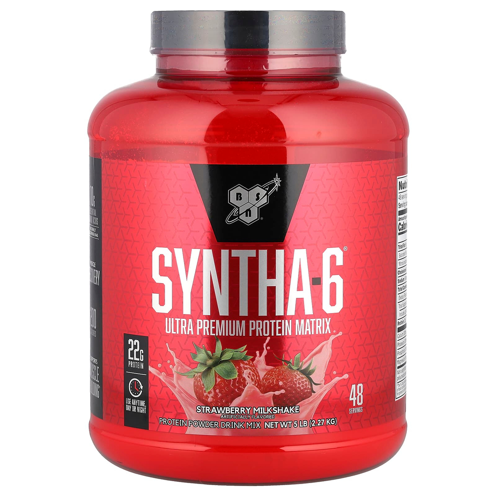 BSN, Syntha-6, протеиновая матрица премиального качества, клубничный коктейль, 2,27 кг (5 фунтов)